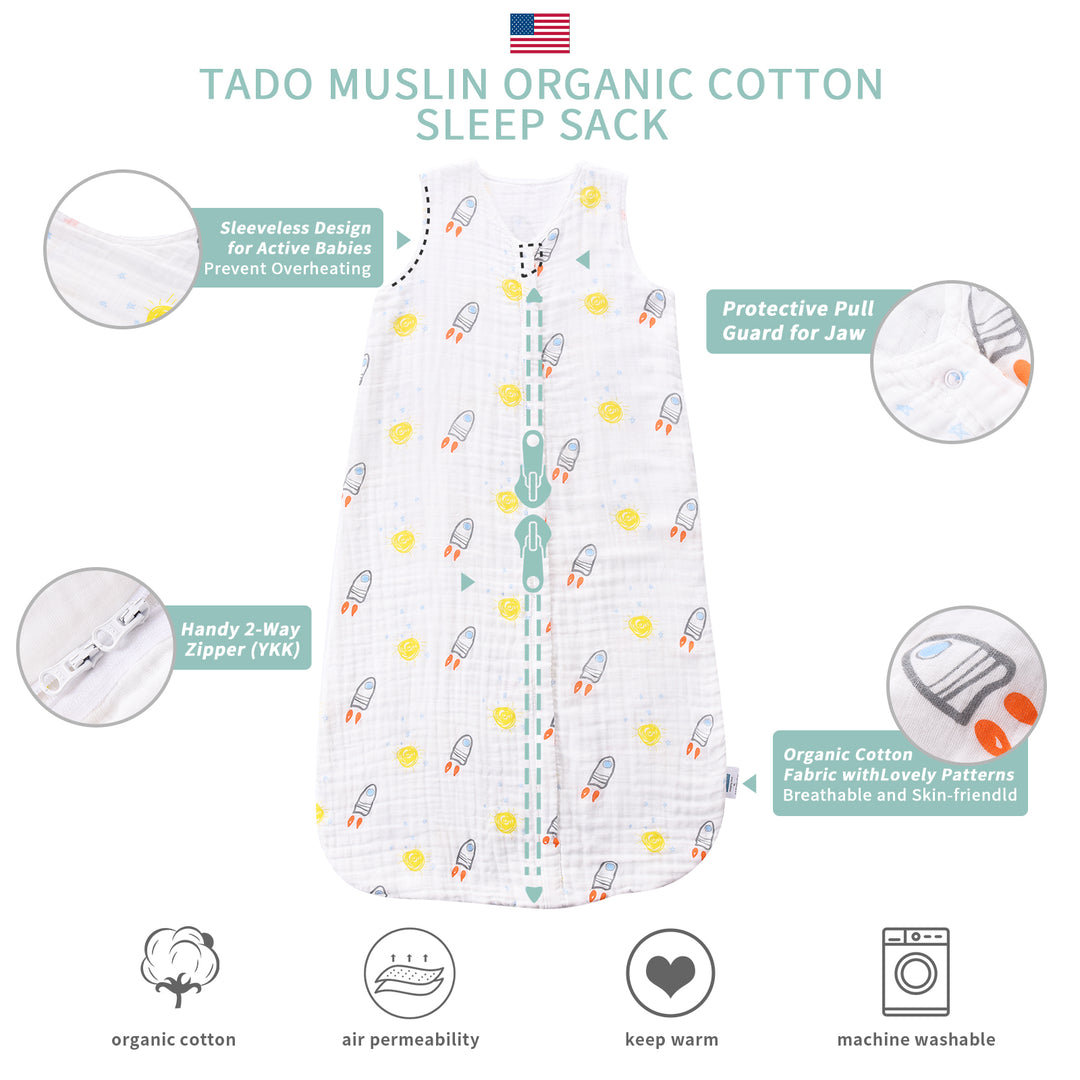 Baby Sleeping Sack 100% Organic Cotton Toddler Wearable Blanket 0.5 TOG