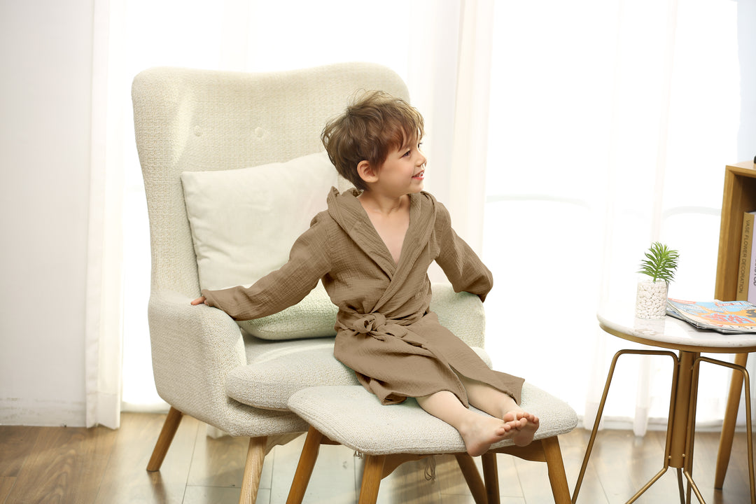 Organic Cotton Hooded Toddler Bathrobe - Brown