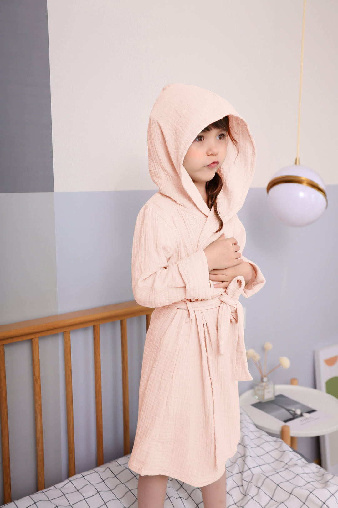 Organic Cotton Hooded Toddler Bathrobe - Brown