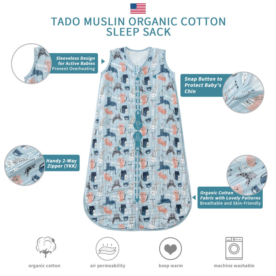 Organic Cotton Toddler Sleep Sack - Kitten (0.5 TOG)