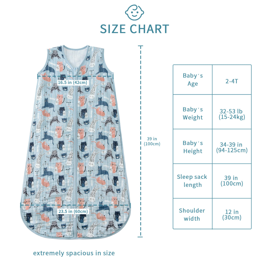 Organic Cotton Toddler Sleep Sack - Kitten (0.5 TOG)