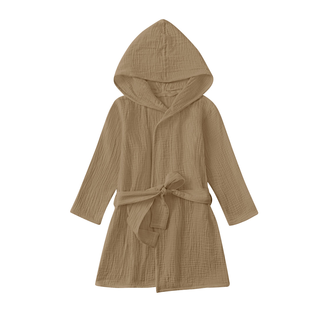 Organic Cotton Hooded Toddler Bathrobe - Brown
