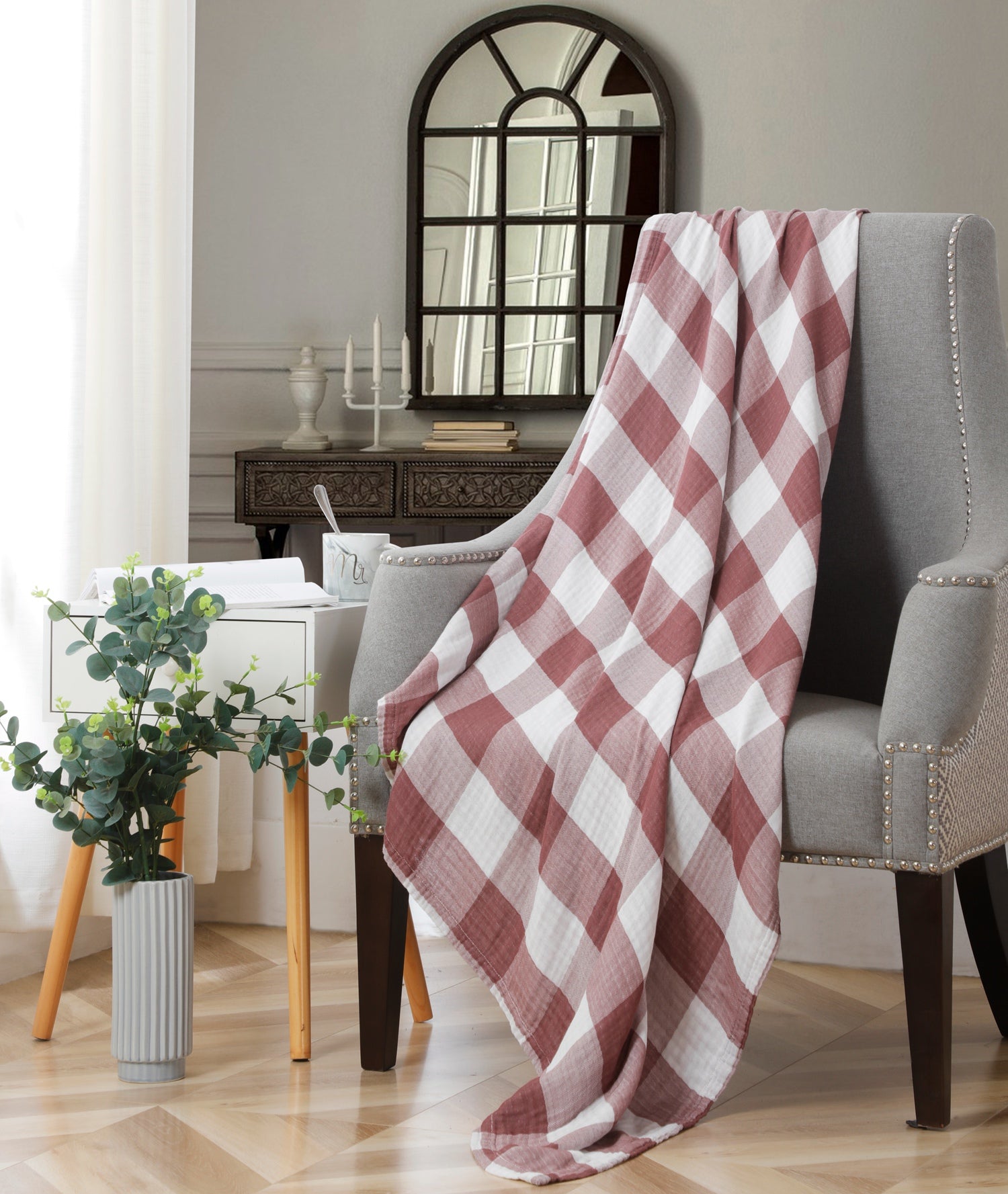 MoreverSparn Cotton Muslin Throw Blanket with Buffalo Check Pattern TADO BABY